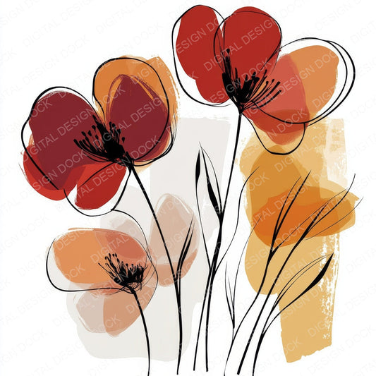 Warm Maroon Abstract Flowers Clipart Set (DDD006961)