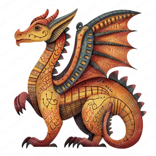Watercoloour Dragon Perched fussy cut sheet in A4 format showing all 12 designs on one printable page