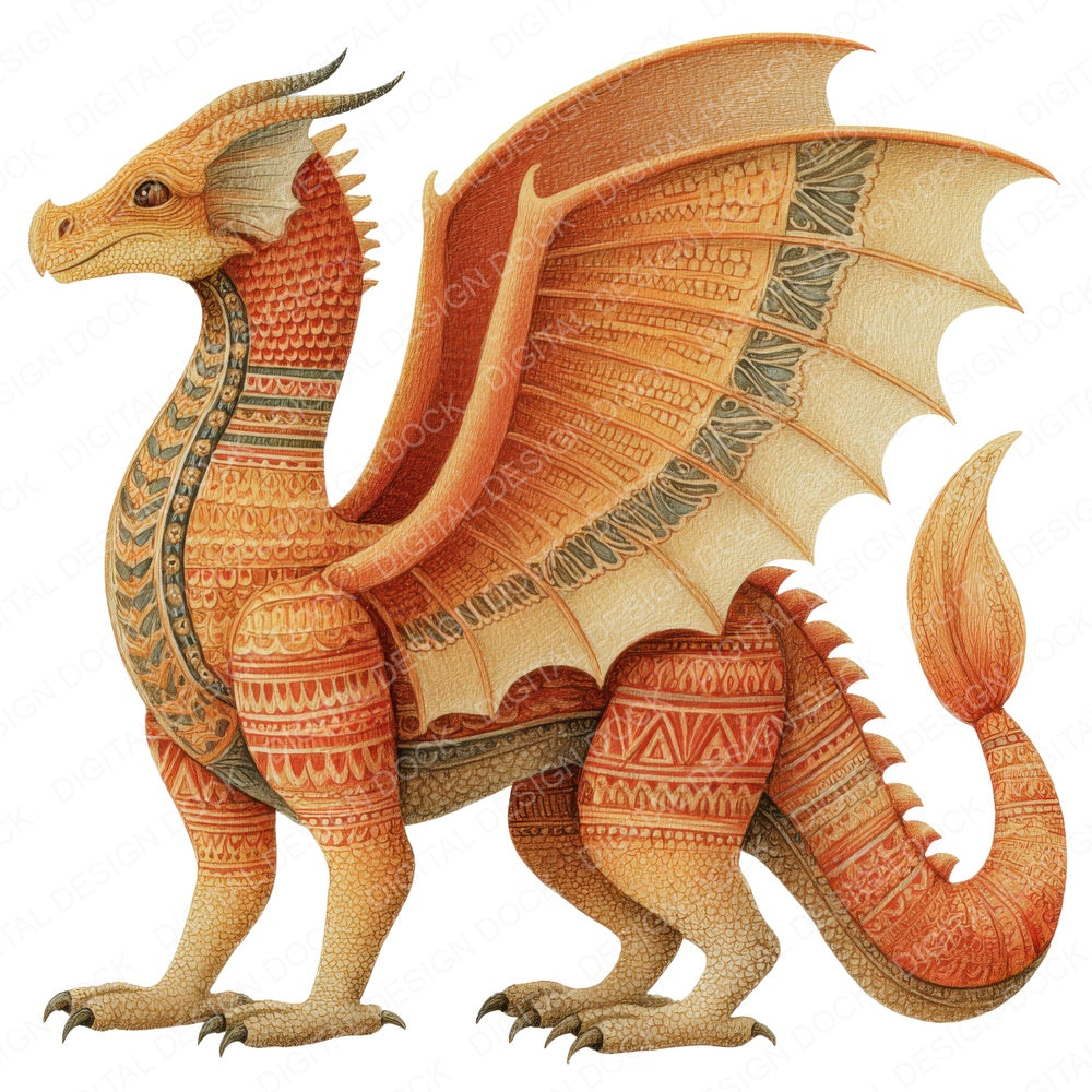 Watercoloour Dragon Perched fussy cut sheet in US Letter format showing all 12 designs on one printable page