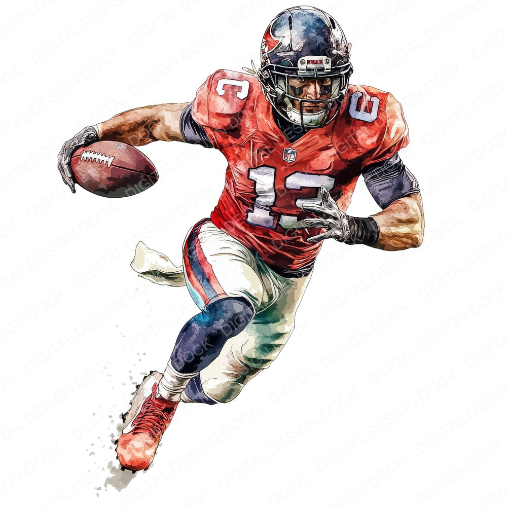 Watercolour American Football Player fussy cut sheet in A4 format showing all 12 designs on one printable page