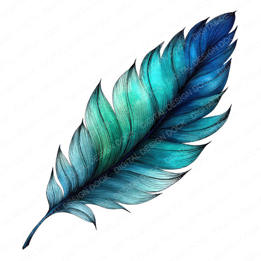 Watercolour Aqua Feather fussy cut sheet in A4 format showing all 12 designs on one printable page