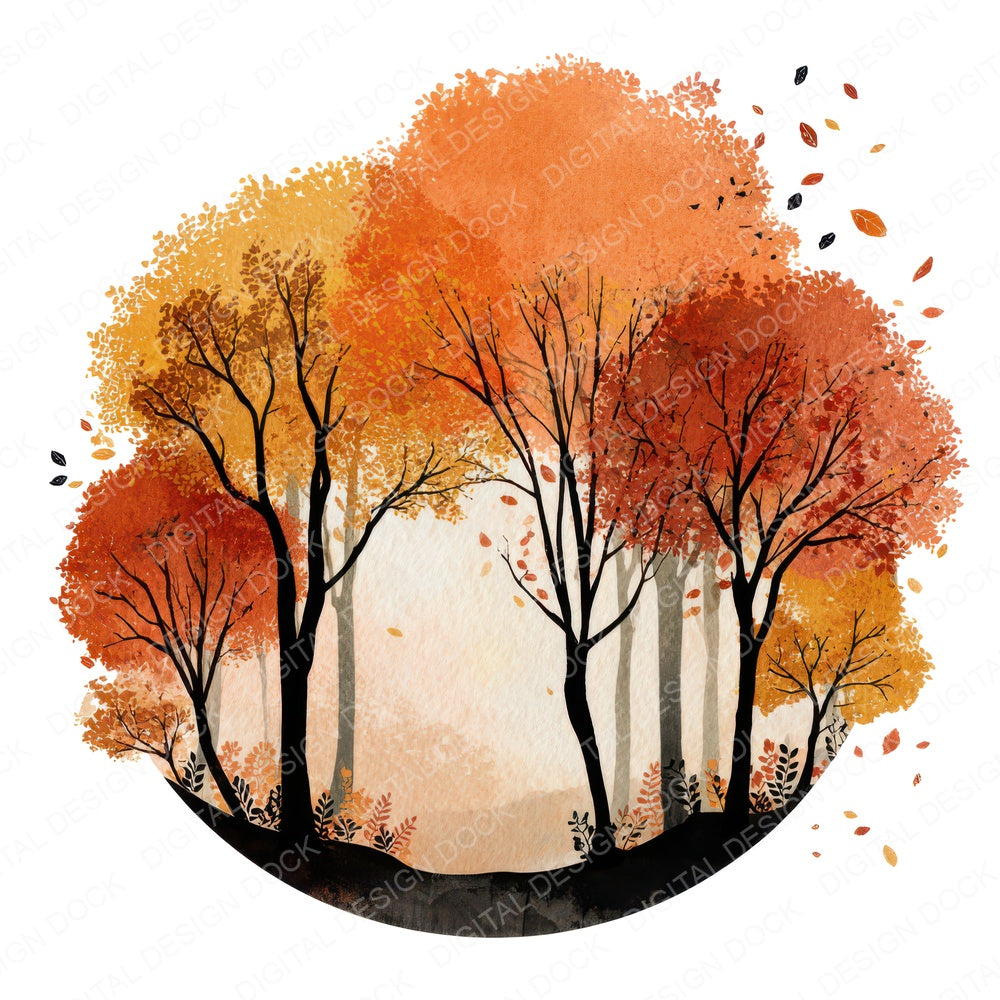 Watercolour Autumn Forest Circle fussy cut sheet in A4 format showing all 12 designs on one printable page