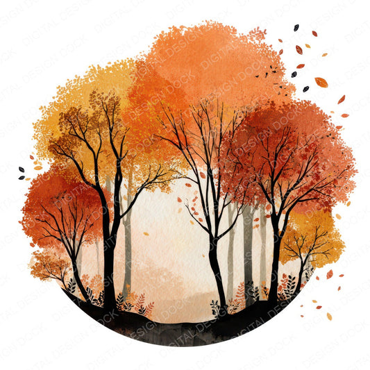 Watercolour Autumn Forest Circle Clipart Set (DDD008535)