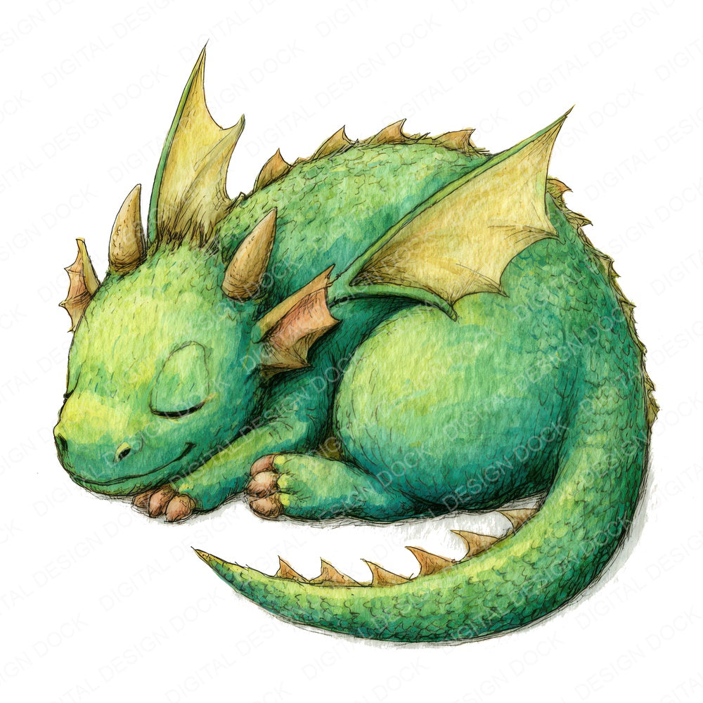 Watercolour Baby Dragon B fussy cut sheet in A4 format showing all 12 designs on one printable page