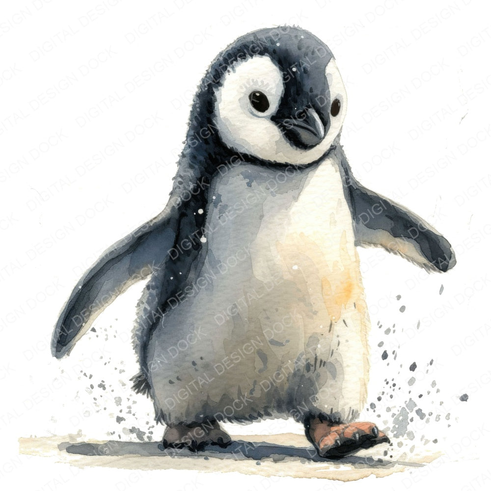 Watercolour Baby Penguin fussy cut sheet in A4 format showing all 12 designs on one printable page