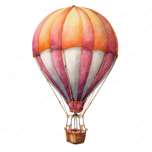 Watercolour Balloon Basket fussy cut sheet in A4 format showing all 12 designs on one printable page