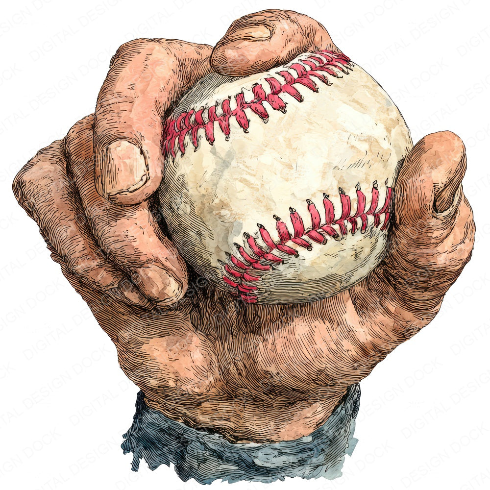 Watercolour Baseball Pitch fussy cut sheet in US Letter format showing all 12 designs on one printable page