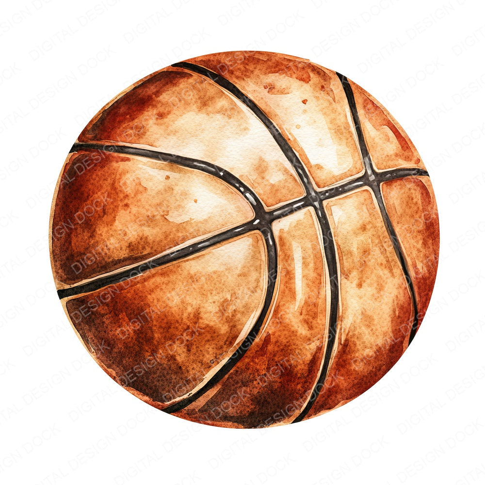 Watercolour Basketball fussy cut sheet in US Letter format showing all 12 designs on one printable page