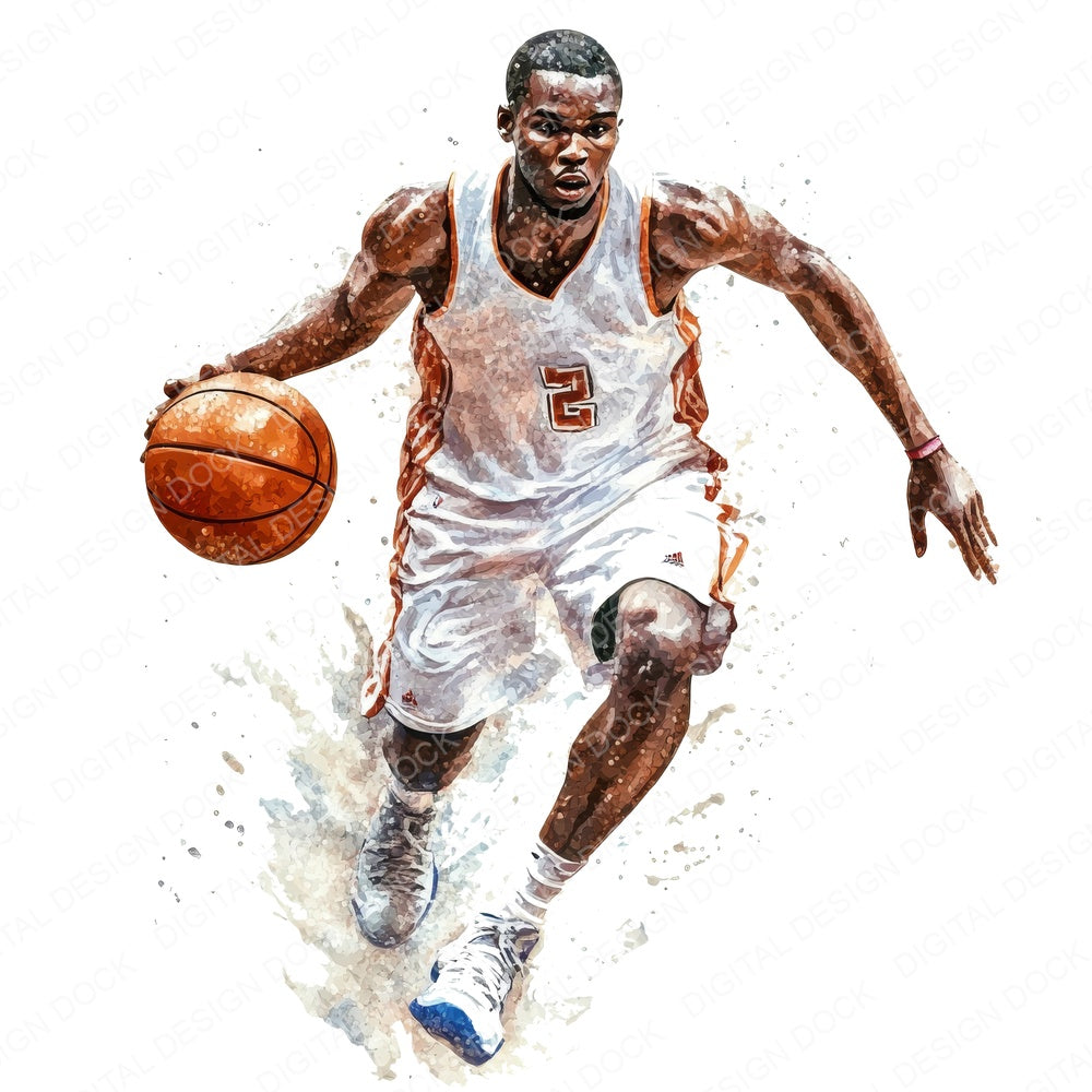 Watercolour Basketball Player fussy cut sheet in A4 format showing all 12 designs on one printable page