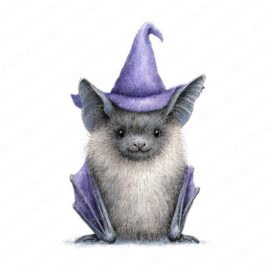 Watercolour Bat Witch Hat fussy cut sheet in A4 format showing all 12 designs on one printable page