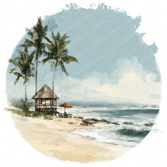 Watercolour Beach Circle Clipart Set (DDD008536)