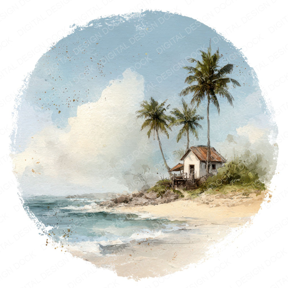 Watercolour Beach Circle Clipart Set (DDD008536)
