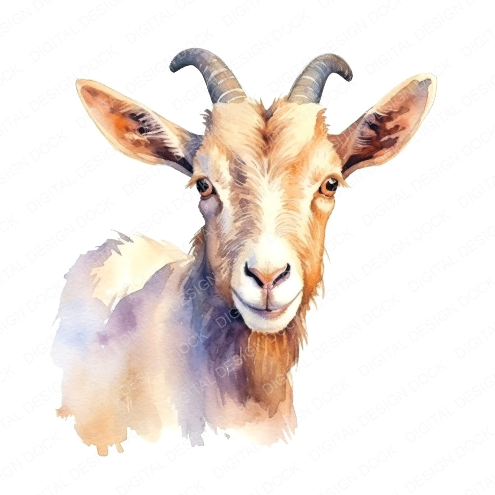 Watercolour Billy Goat Portrait fussy cut sheet in A4 format showing all 12 designs on one printable page