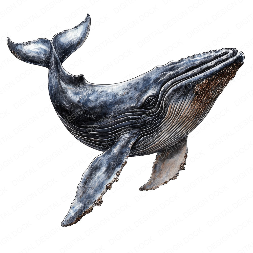 Watercolour Blue Whale fussy cut sheet in A4 format showing all 12 designs on one printable page