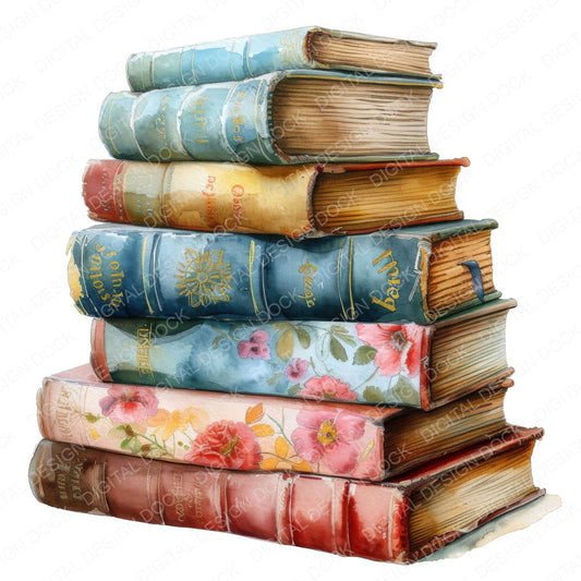 Watercolour Book Pile Clipart Set (DDD006992)