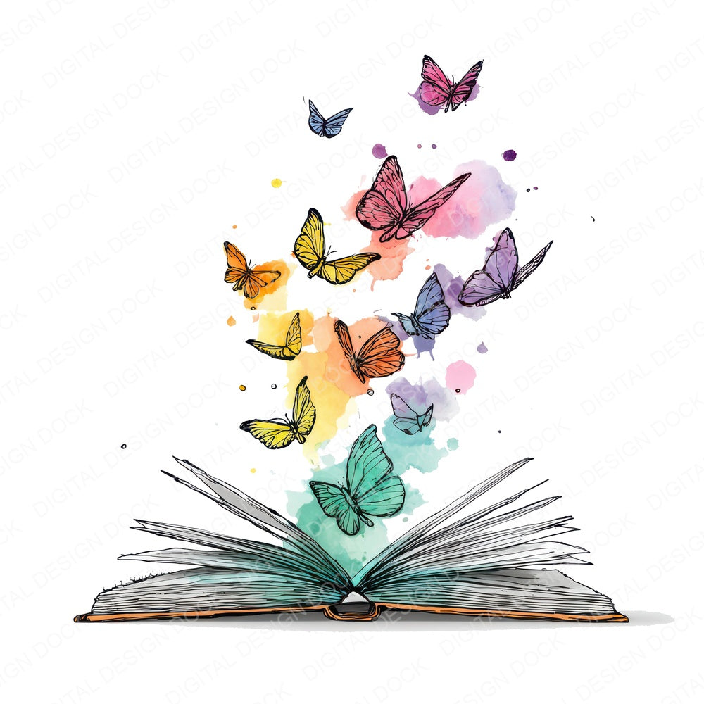 Watercolour Book with Butterflies fussy cut sheet in US Letter format showing all 12 designs on one printable page