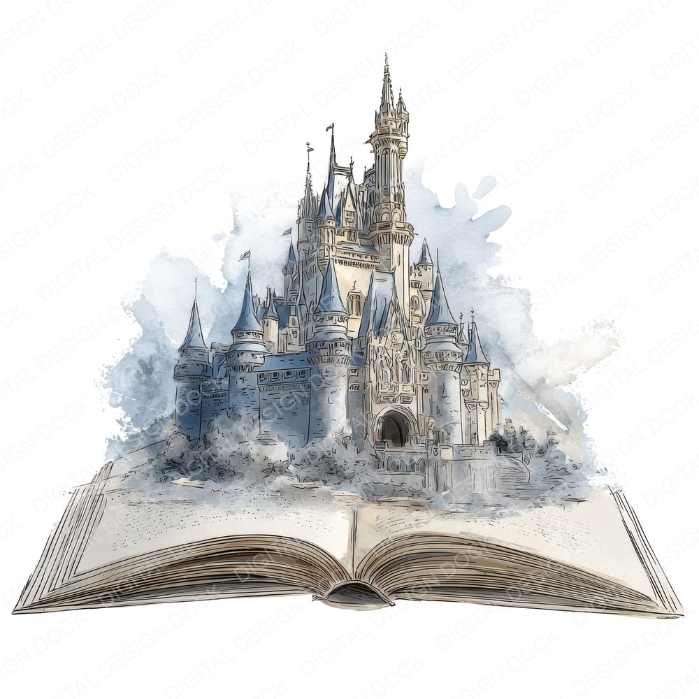 Watercolour Book with Castle fussy cut sheet in A4 format showing all 12 designs on one printable page
