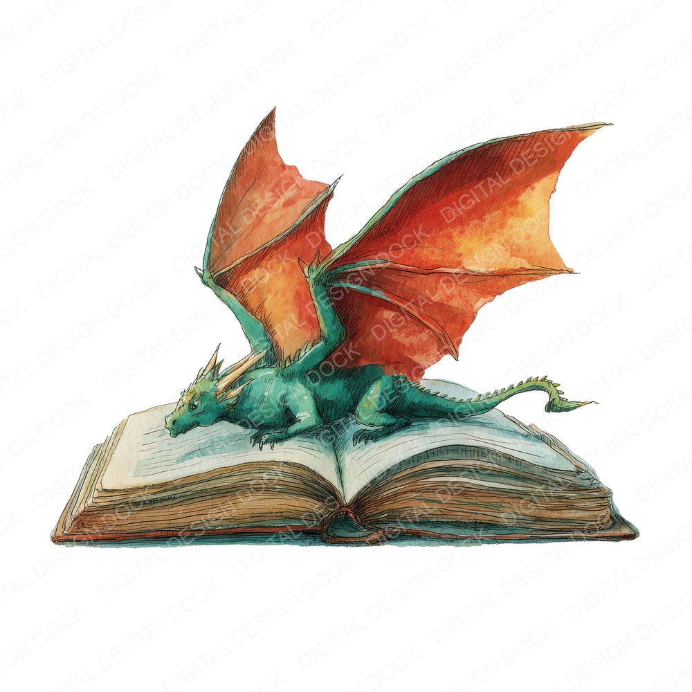 Watercolour Book with Dragon fussy cut sheet in A4 format showing all 12 designs on one printable page
