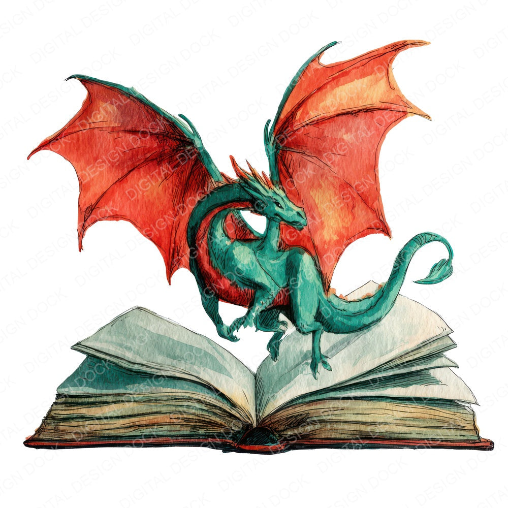 Watercolour Book with Dragon Clipart Set (DDD006997)