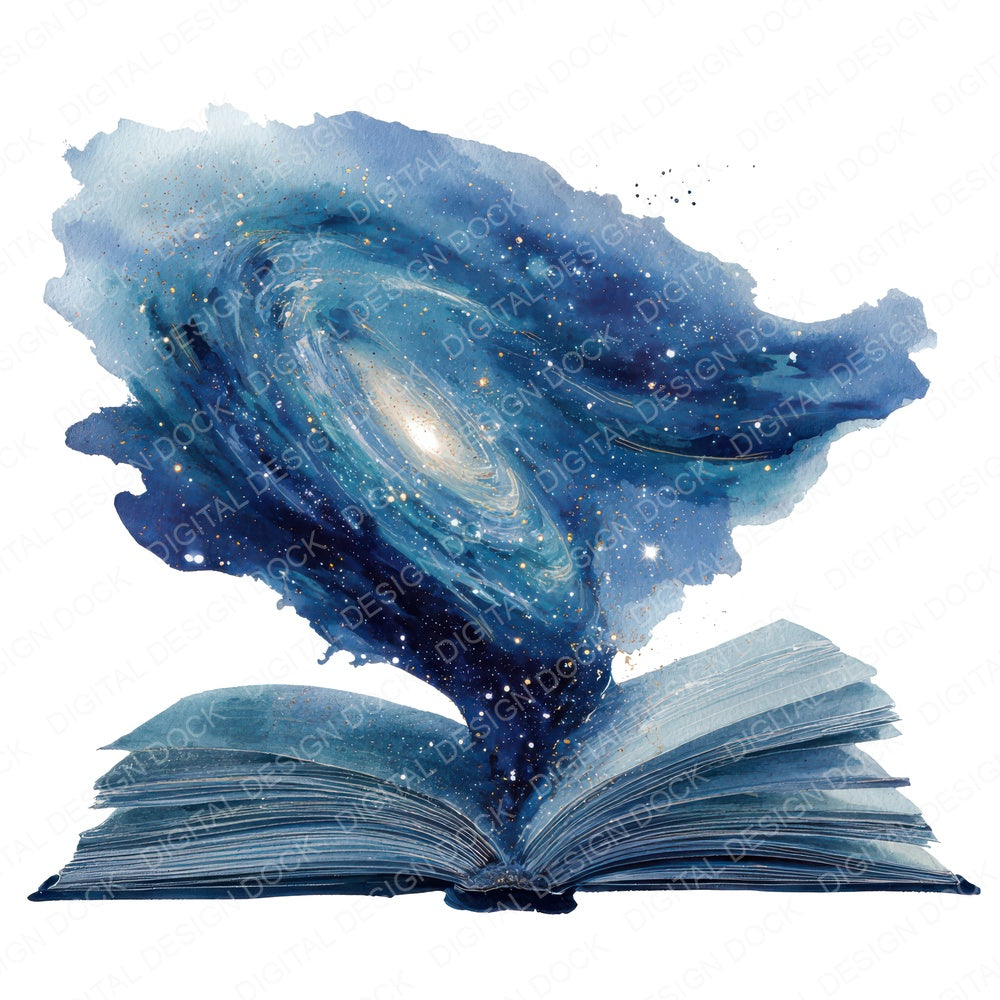 Watercolour Book with Galaxy fussy cut sheet in A4 format showing all 12 designs on one printable page