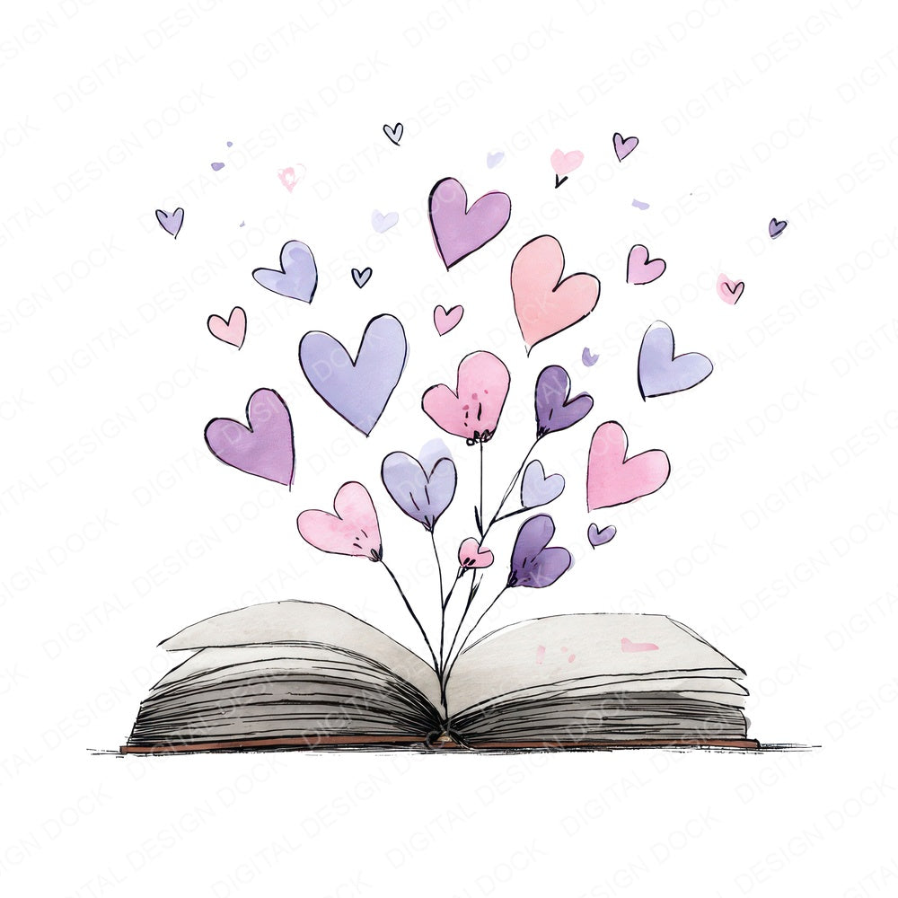 Watercolour Book with Hearts fussy cut sheet in A4 format showing all 12 designs on one printable page