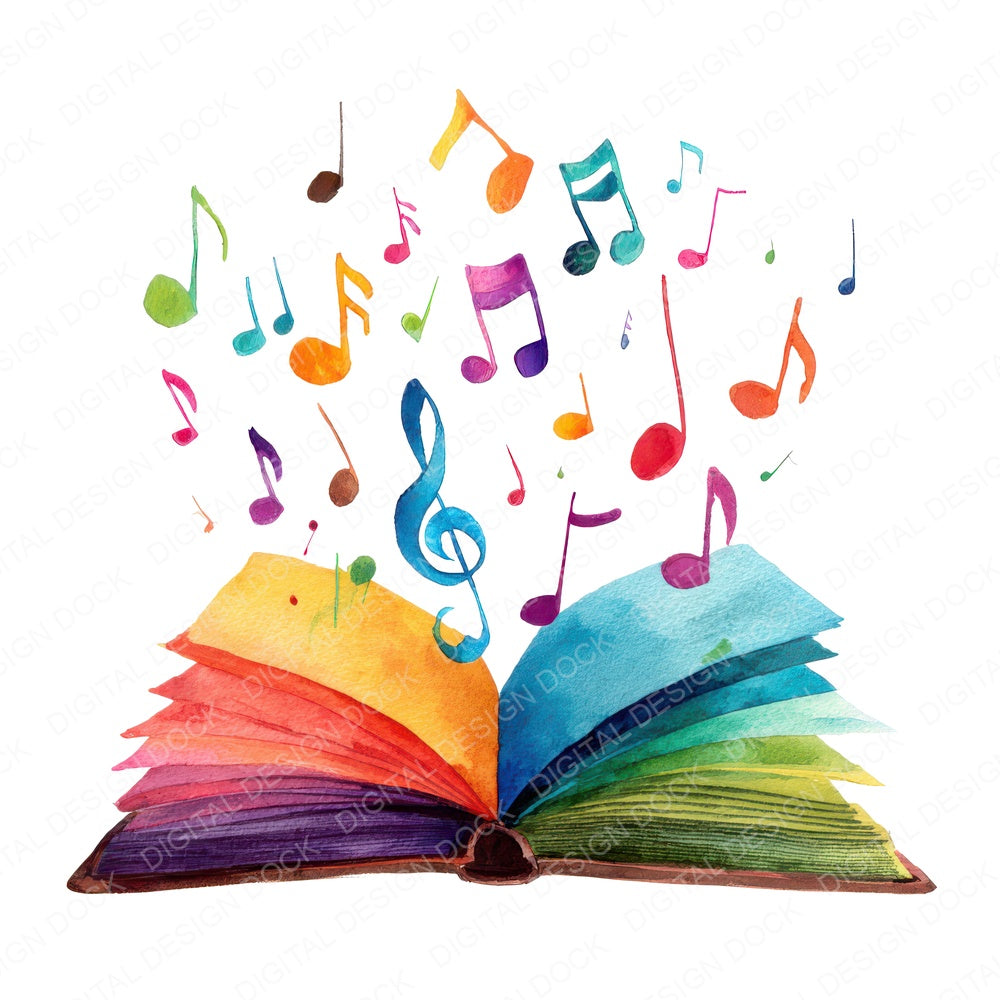 Watercolour Book with Music Notes fussy cut sheet in A4 format showing all 12 designs on one printable page