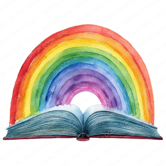 Watercolour Book with Rainbow fussy cut sheet in A4 format showing all 12 designs on one printable page