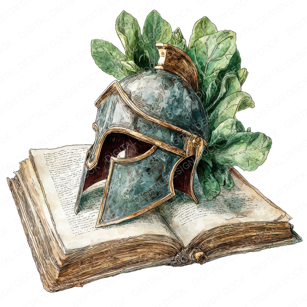 Watercolour Book with Roman Helmet fussy cut sheet in A4 format showing all 12 designs on one printable page