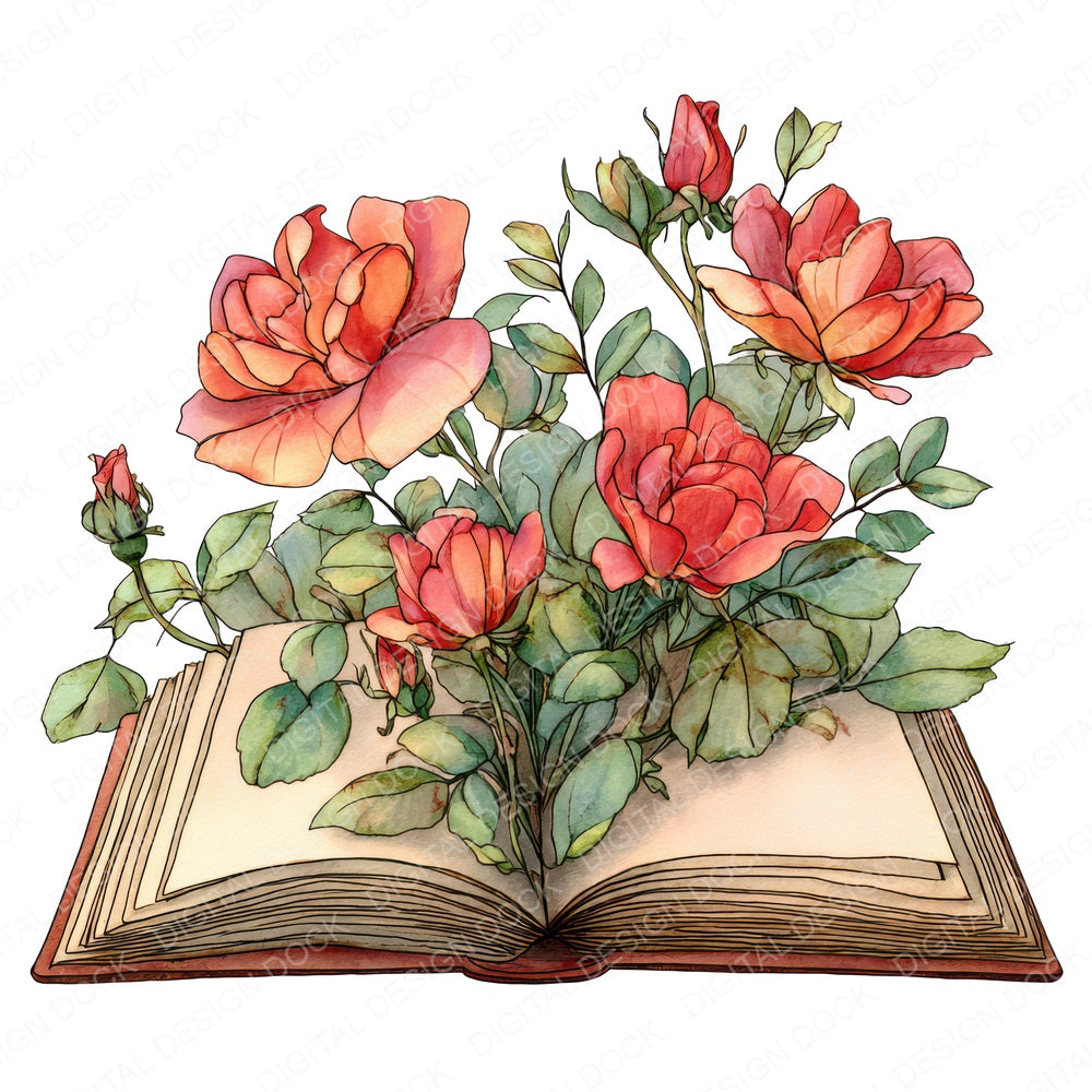Watercolour Book with Roses fussy cut sheet in A4 format showing all 12 designs on one printable page