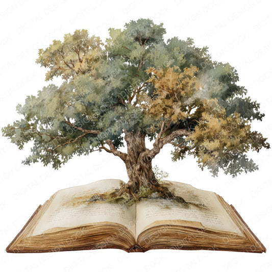 Watercolour Book with Tree fussy cut sheet in US Letter format showing all 12 designs on one printable page