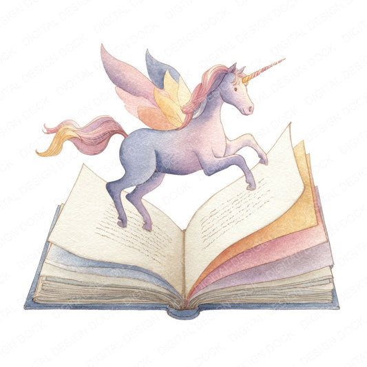 Watercolour Book with Unicorn fussy cut sheet in US Letter format showing all 12 designs on one printable page