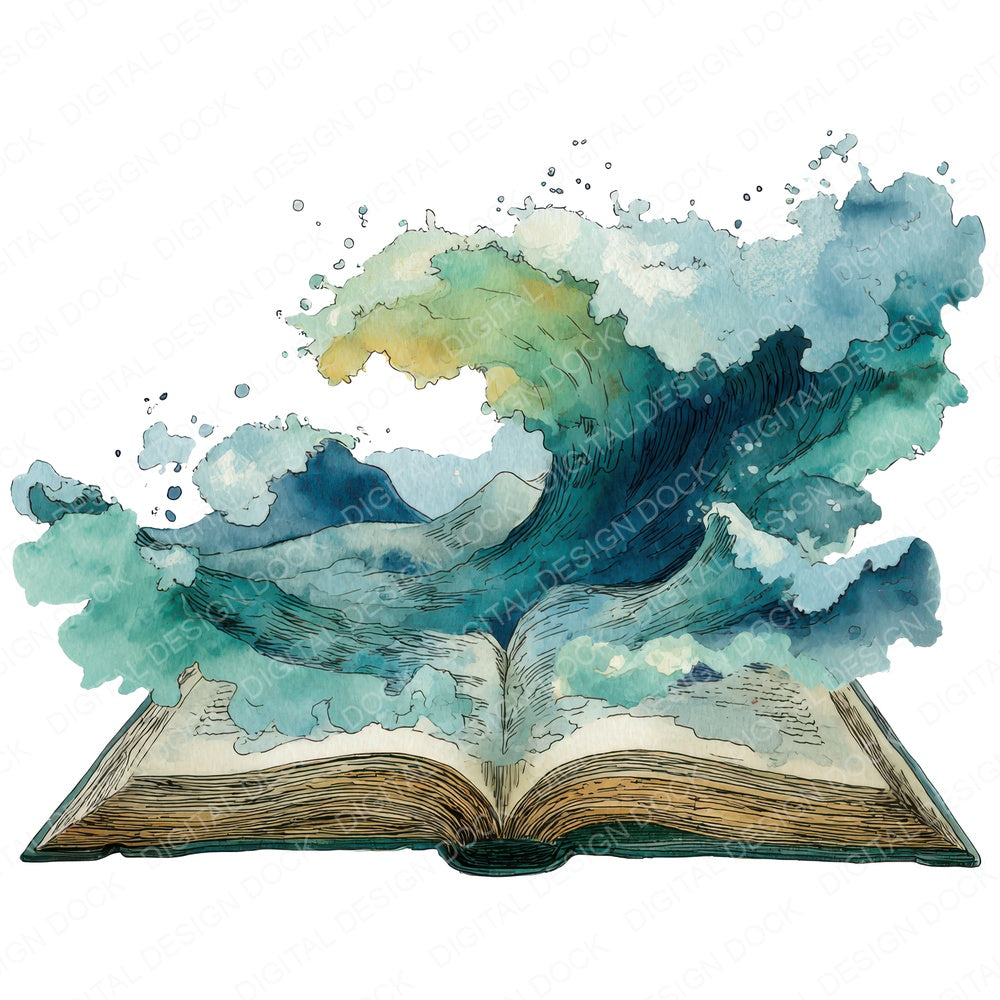 Watercolour Book with Waves fussy cut sheet in A4 format showing all 12 designs on one printable page
