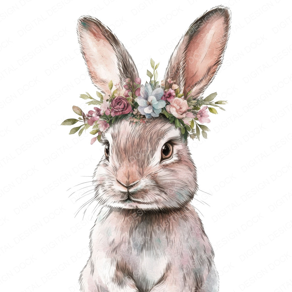 Watercolour Bunny Floral Portrait fussy cut sheet in A4 format showing all 12 designs on one printable page