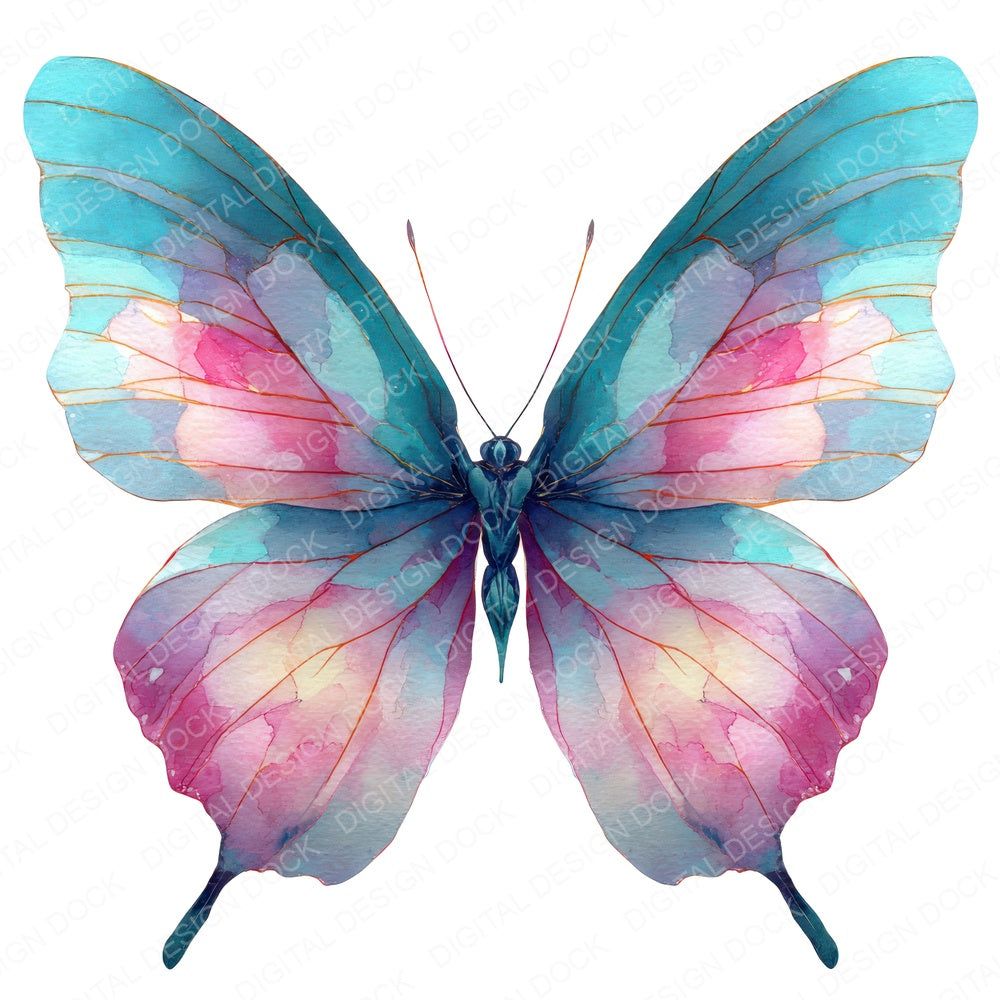 Watercolour Butterfly fussy cut sheet in A4 format showing all 12 designs on one printable page