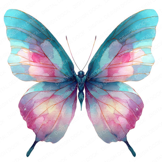 Watercolour Butterfly fussy cut sheet in A4 format showing all 12 designs on one printable page