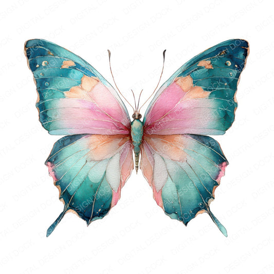 Watercolour Butterfly fussy cut sheet in US Letter format showing all 12 designs on one printable page