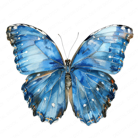 Watercolour Butterfly Blue Morpho fussy cut sheet in A4 format showing all 12 designs on one printable page