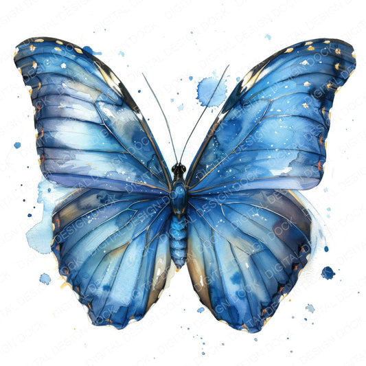 Watercolour Butterfly Blue Morpho fussy cut sheet in US Letter format showing all 12 designs on one printable page