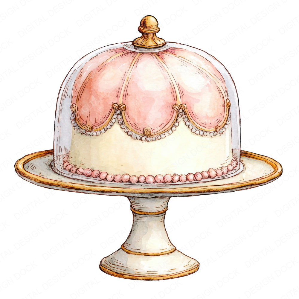 Watercolour Cake Cloche fussy cut sheet in US Letter format showing all 12 designs on one printable page