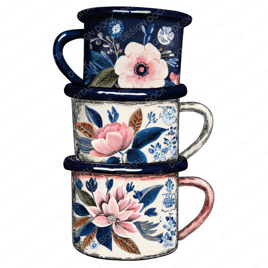Watercolour Camping Mugs fussy cut sheet in A4 format showing all 12 designs on one printable page