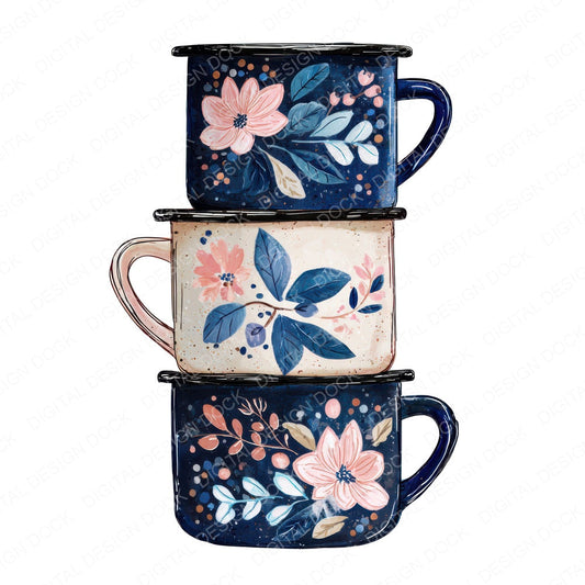 Watercolour Camping Mugs fussy cut sheet in US Letter format showing all 12 designs on one printable page