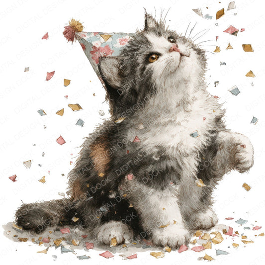 Watercolour Cat Confetti fussy cut sheet in A4 format showing all 12 designs on one printable page