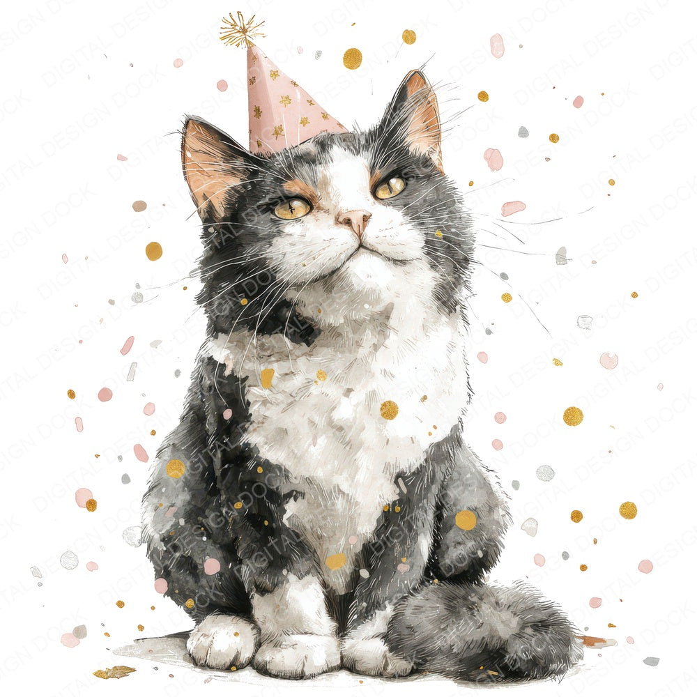 Watercolour Cat Confetti fussy cut sheet in US Letter format showing all 12 designs on one printable page