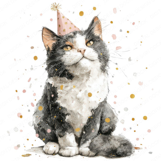 Watercolour Cat Confetti fussy cut sheet in US Letter format showing all 12 designs on one printable page
