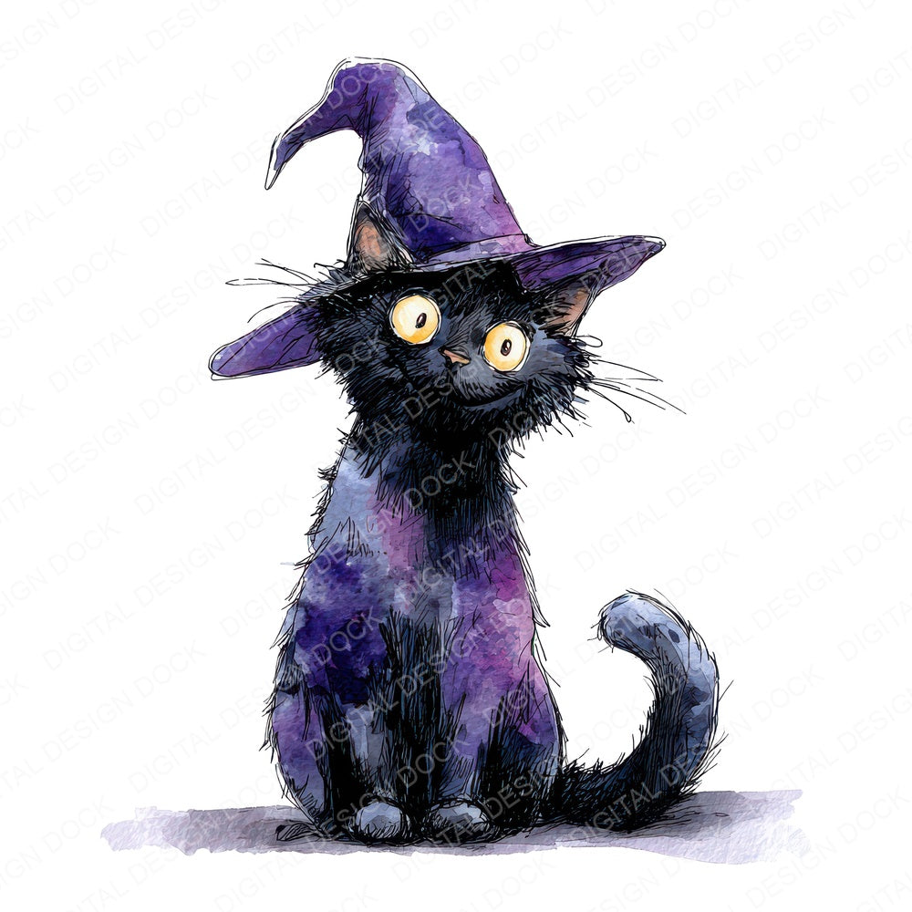 Watercolour Cat Witch Hat Fussy Cut Sheets (DDD011407)