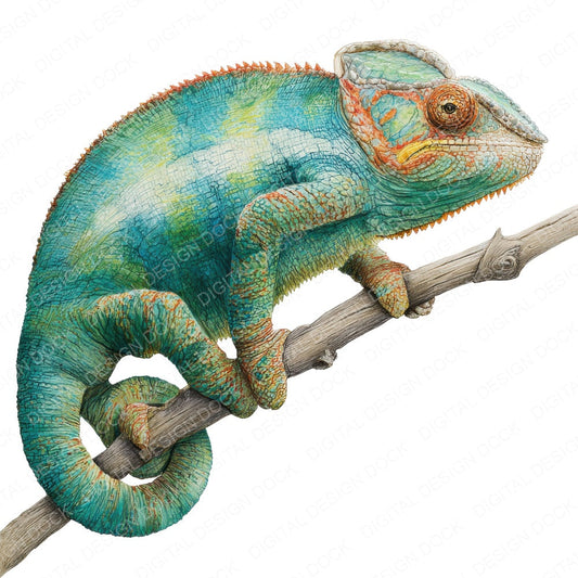 Watercolour Chameleon fussy cut sheet in A4 format showing all 12 designs on one printable page