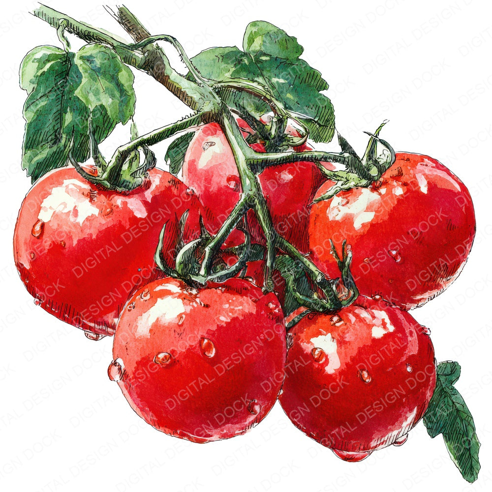Watercolour Cherry Tomatoes fussy cut sheet in US Letter format showing all 12 designs on one printable page
