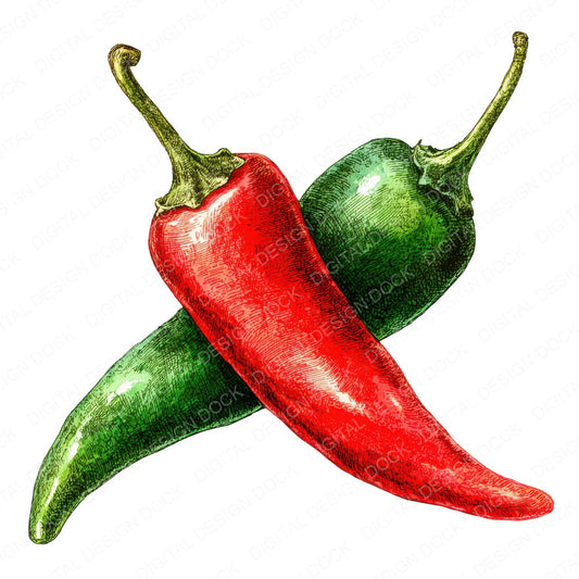Watercolour Chili Peppers fussy cut sheet in A4 format showing all 12 designs on one printable page