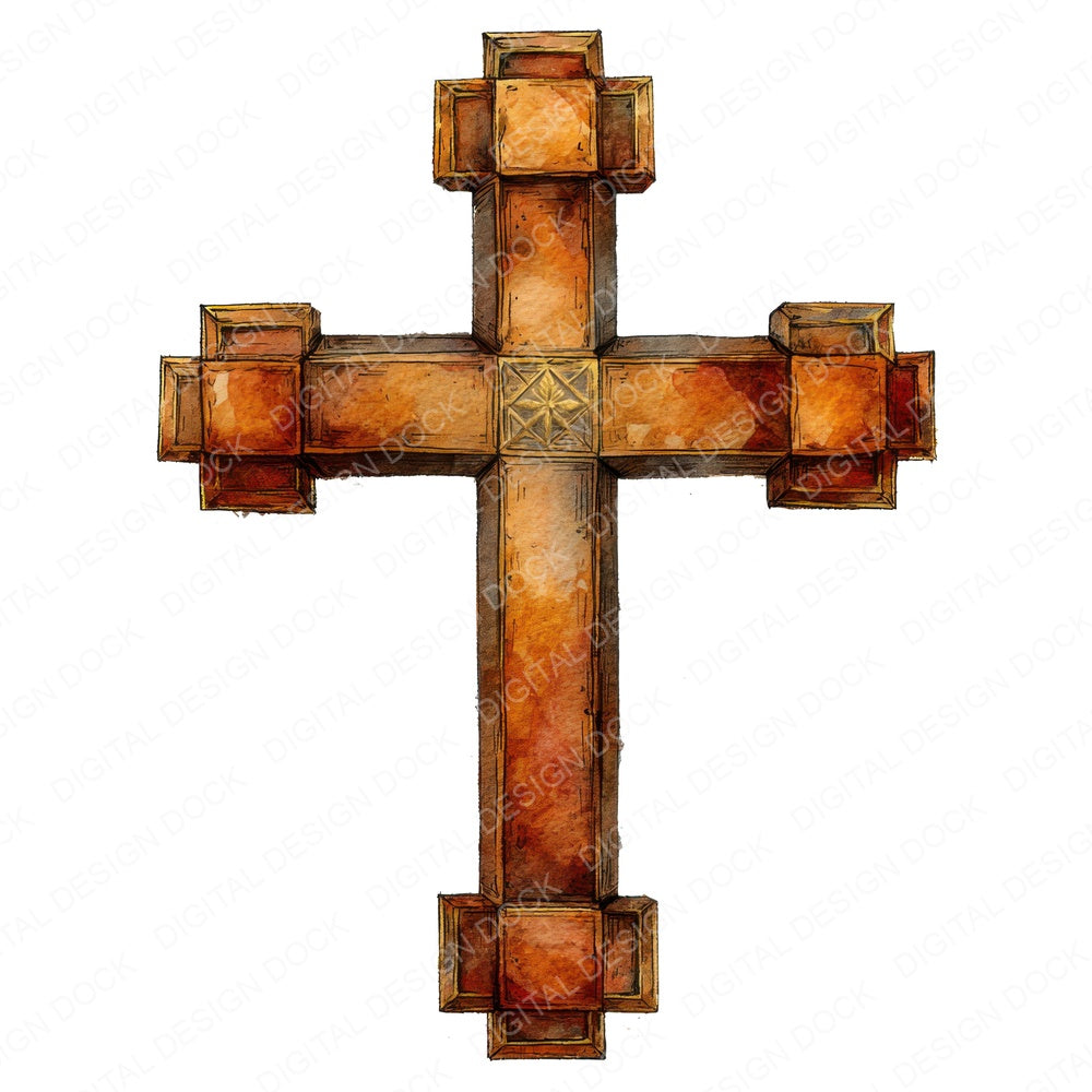 Watercolour Christian Cross fussy cut sheet in A4 format showing all 12 designs on one printable page