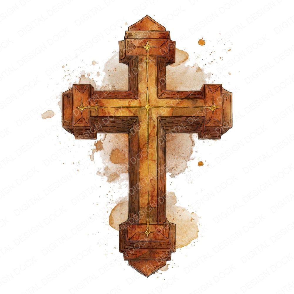 Watercolour Christian Cross fussy cut sheet in US Letter format showing all 12 designs on one printable page